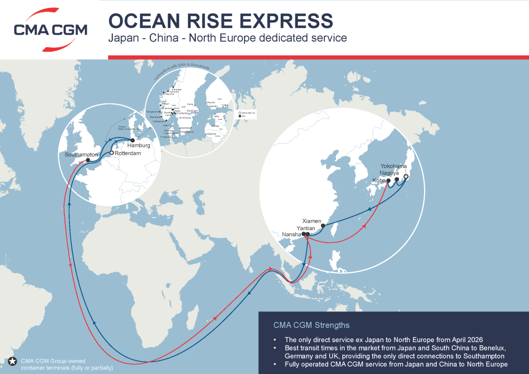 达飞推出亚欧新航线，连接日本、华南与北欧三大核心市场